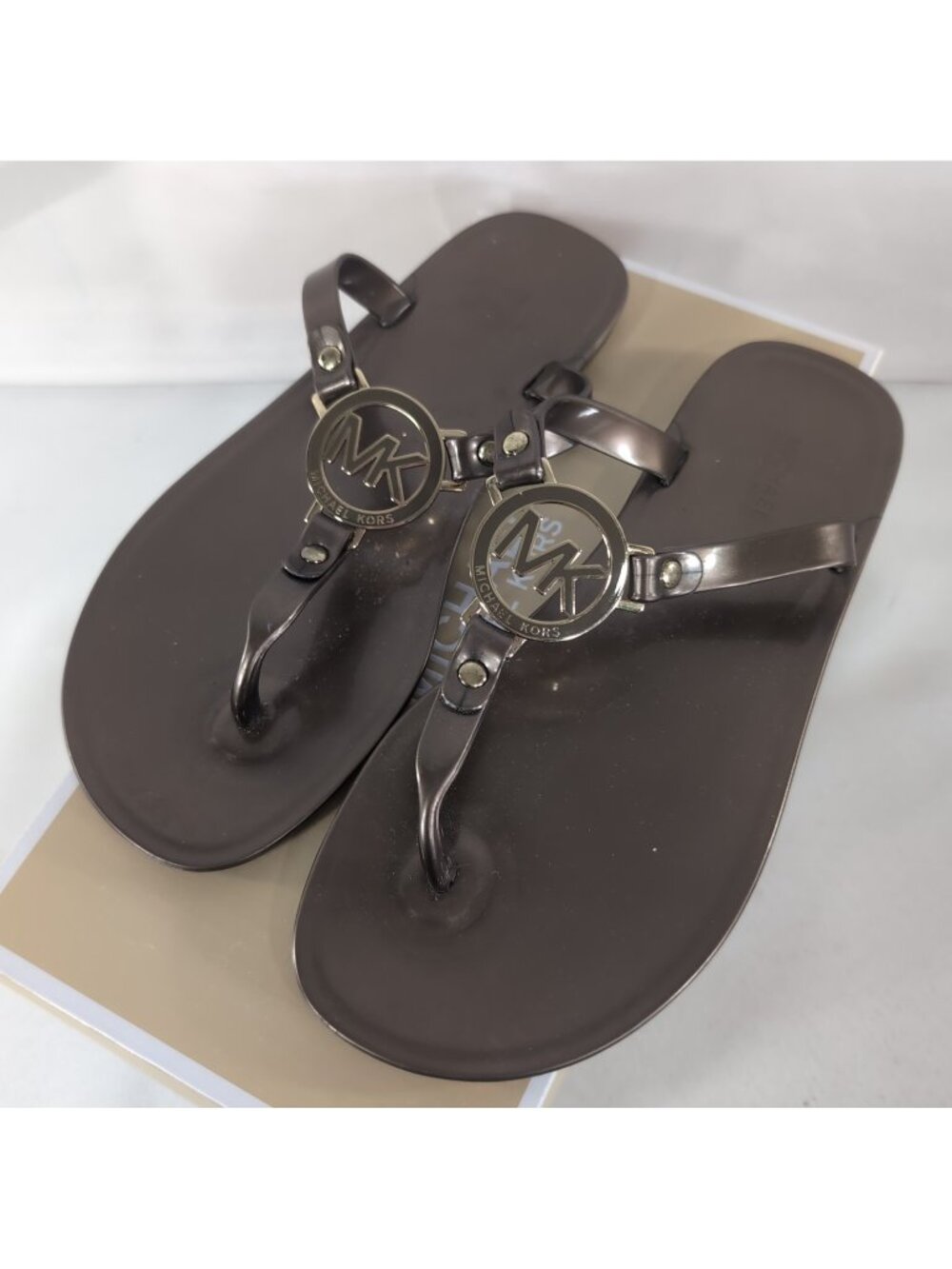 Michael Kors Dark Brown Jelly Logo Thong Sandals